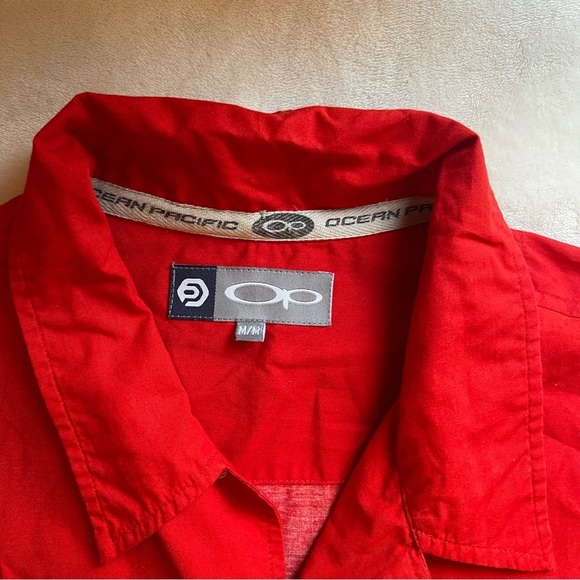 Vintage Ocean Pacific OP Hawaiian Shirt Medium Surf Sunset Beach Red Button Up - Picture 4 of 14